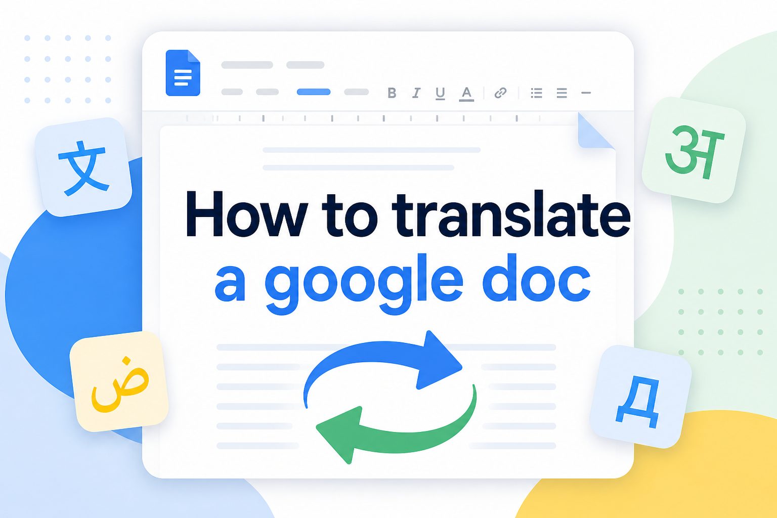how-to-translate-a-google-doc-e1246 Person translating a Google Doc with multilingual text on a laptop
