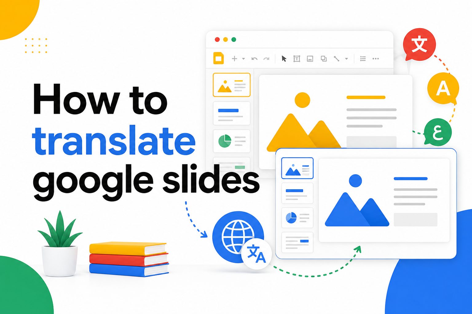 Person translating a Google Slides presentation on a laptop